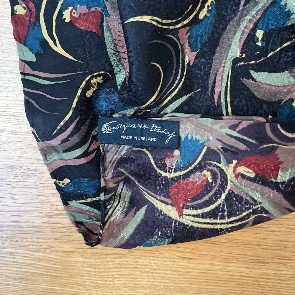 Vintage Georgina Von Etzdorf Silk Colorful Parrot Print Pocket Square Scarf